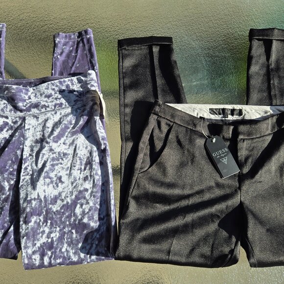 Guess Black Pants 98.00 & Crushed velvet skinny leggings both NWTS - Picture 2 of 2